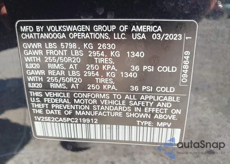 2023 Volkswagen Atlas Cross Sport 3.6L V6 Sel/3.6L V6 Sel R-Line Black z USA, uszkodzony, nr VIN 1V2SE2CA5PC219912